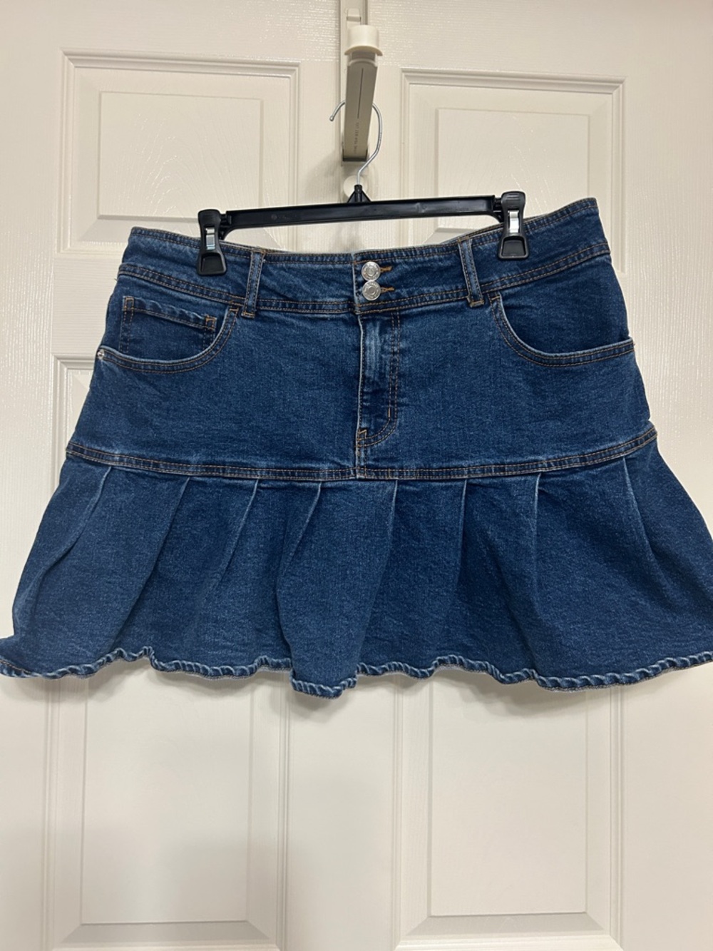 Wild Fable Cotton Flared Dark Blue Denim Skater Skirt with Pleated Hem Size 16